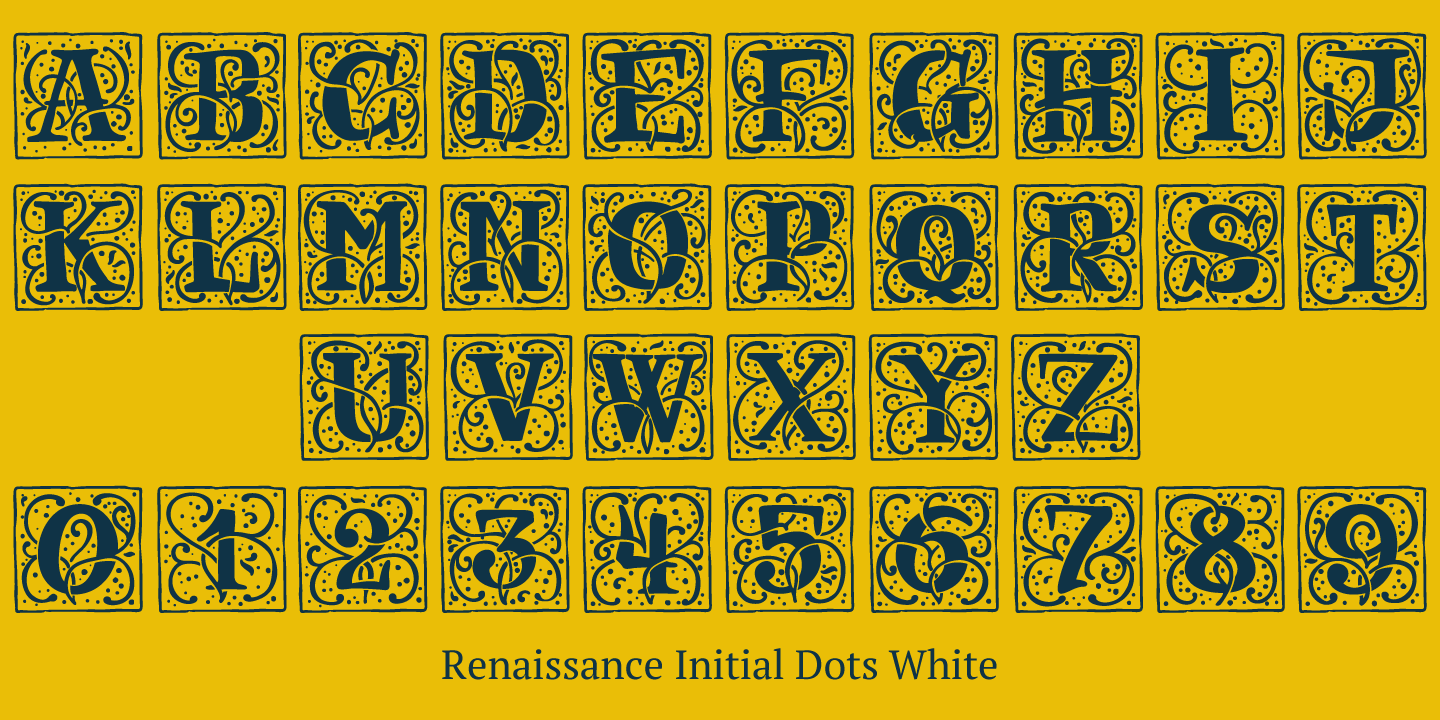 Ejemplo de fuente Renaissance Initial Dots White